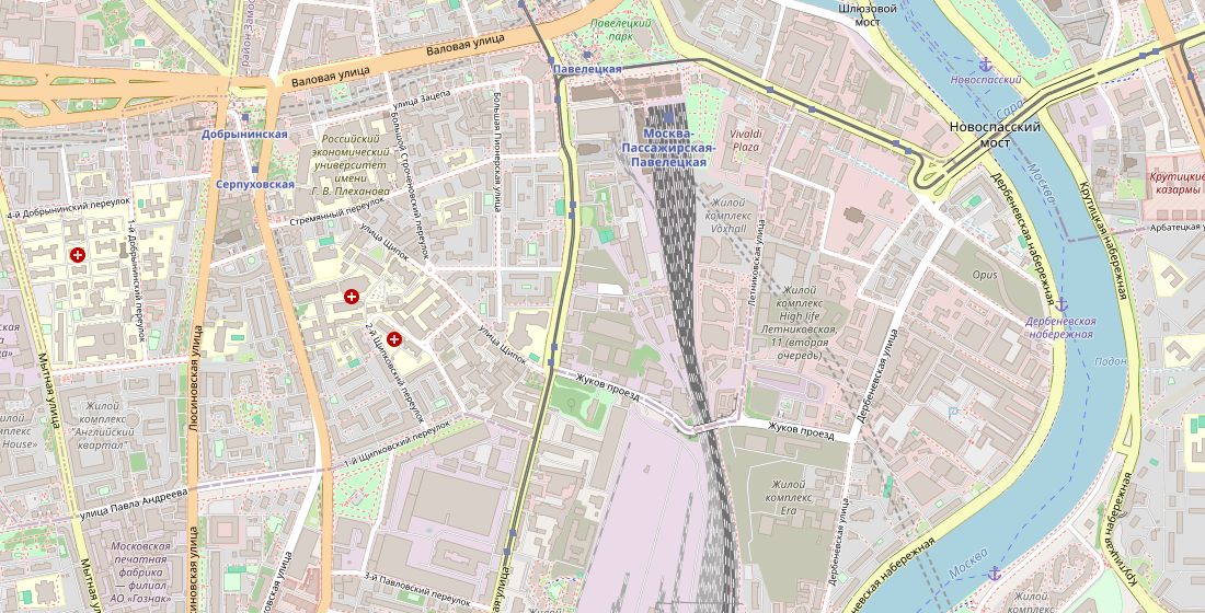 Карта Москвы: Замоскворечье и Даниловский район. Точки оборудования показаны условно.